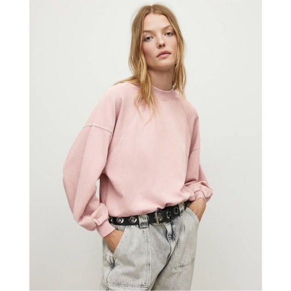 All Saints Relaxed Cropped Lilac-Pink Sweatshirt - Picture 2 of 13